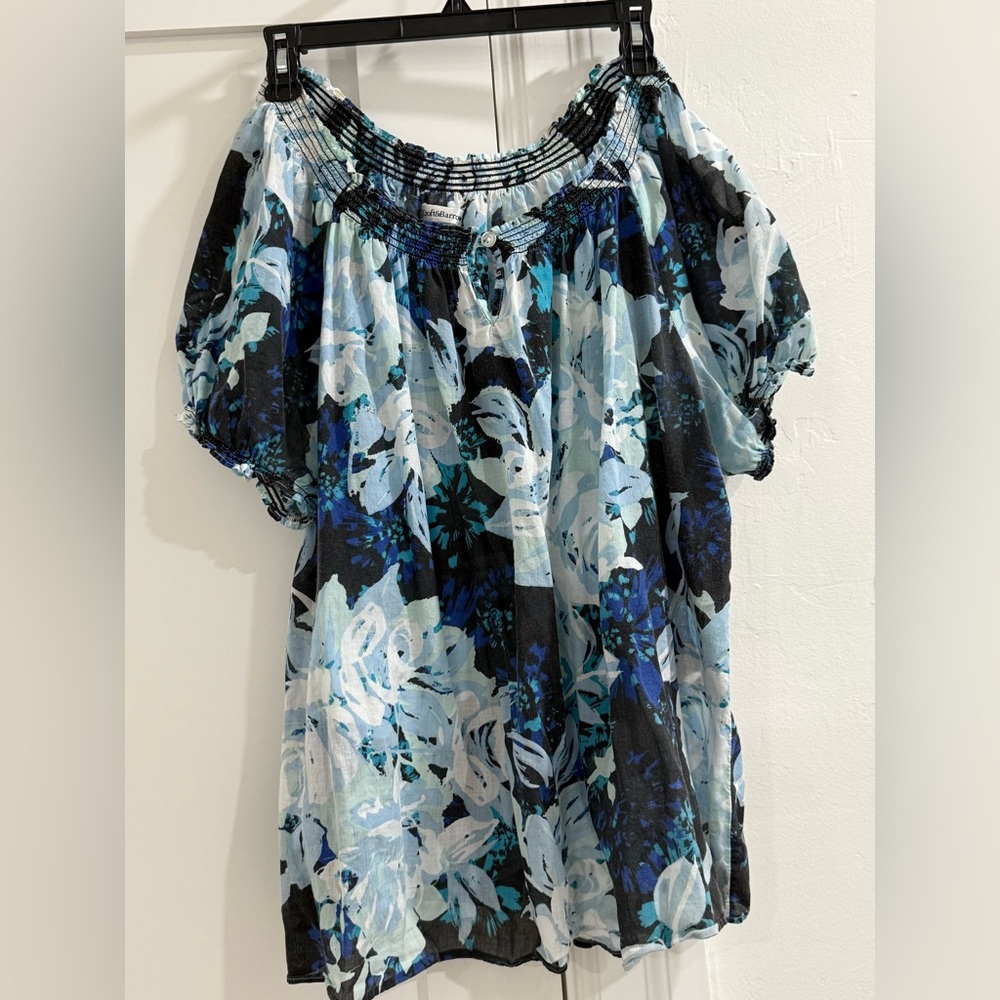 Croft & Barrow black cotton puff sleeve babydoll top w/ flowers (fits like XL)